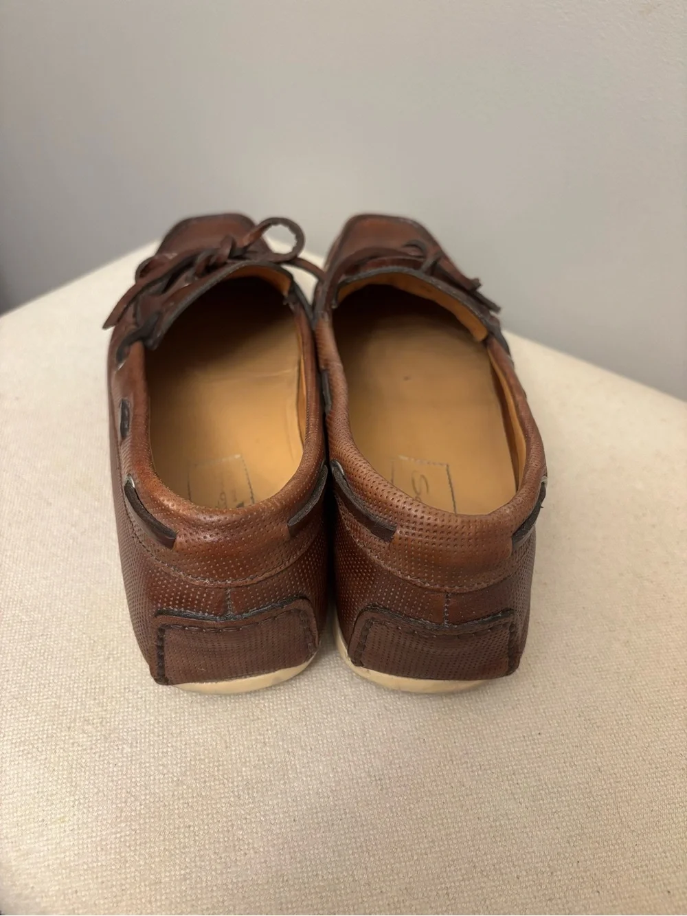 Santoni Men's Brown Leather Driving Shoes Loafers Lace Tie Moc Toe Size 9.5 D US